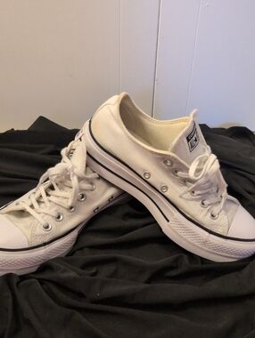 Converse Platform Low Top Canvas Sneakers - White with Black Trim